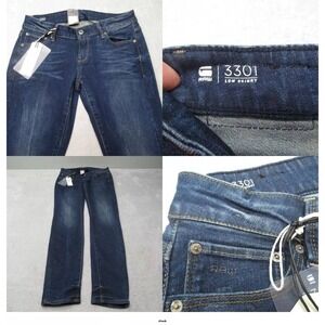G Star Raw Jeans Women 29x29 Blue 3301 Slim Lynn LowRise Skinny Flex Whisker NEW